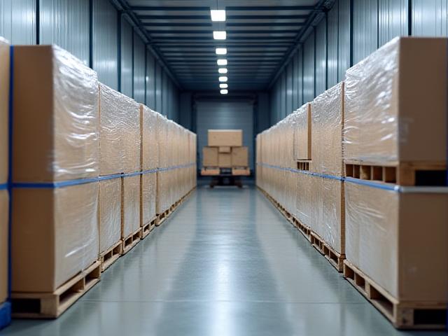 Modern freight truck loaded with palletized business goods