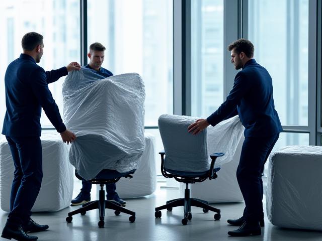 Professional team packing office electronics and furniture