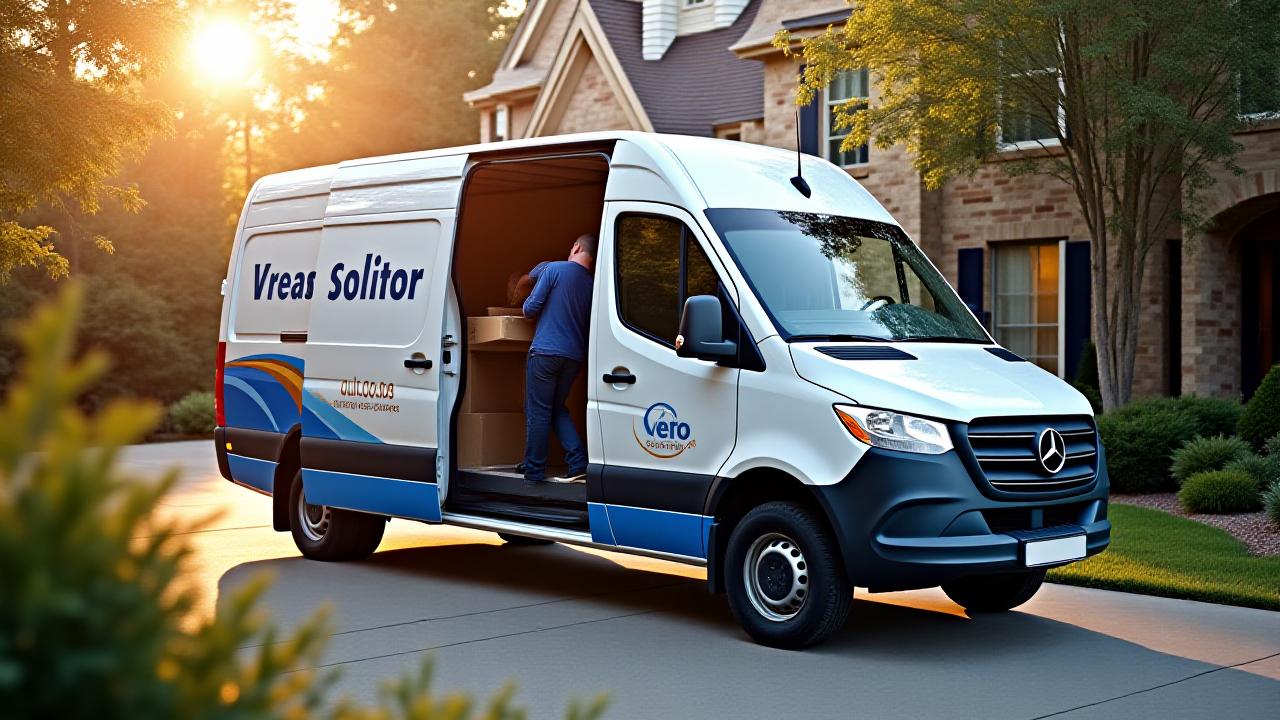 Francis Moving and Hauling delivery van arriving at a residential home for last mile delivery in Beltsville MD